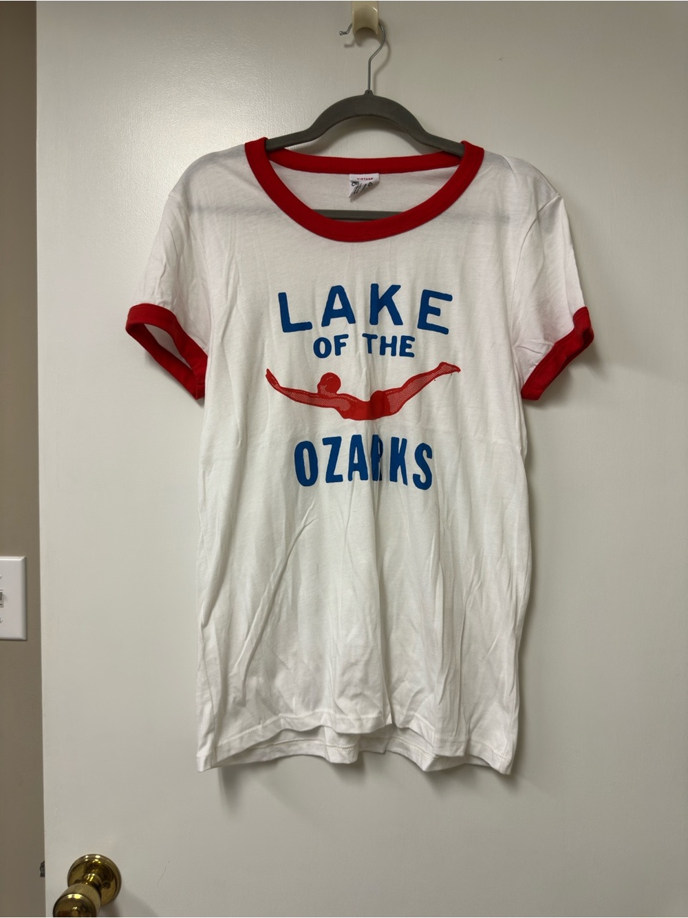 Lake of the Ozarks White Short Sleeve Ringer Tee with Red Trim
